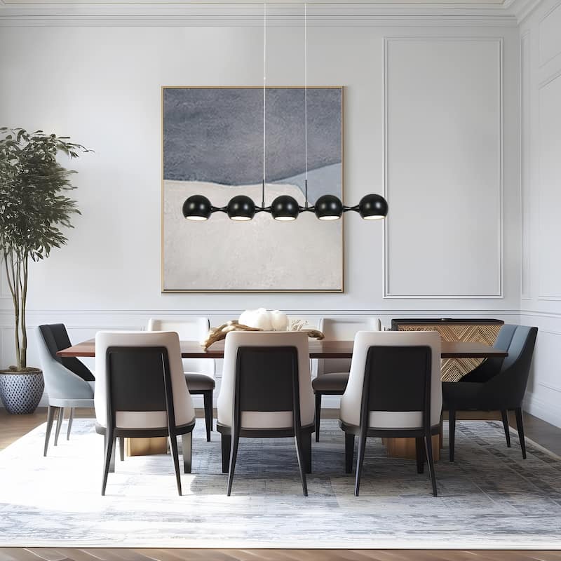 Modern 5-Light LED Black Linear Chandelier for Kitchen Island Dining Living Room - L 40.7" x W 5.9" x H 7.9