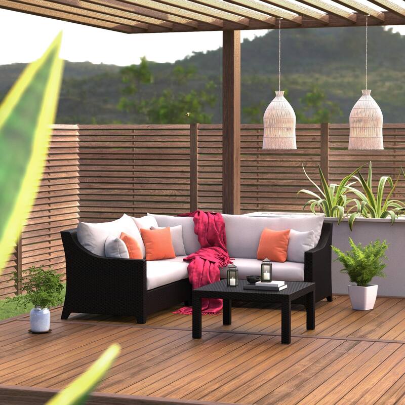 Deco 4 Piece Sunbrella Outdoor Patio Sectional & Table
