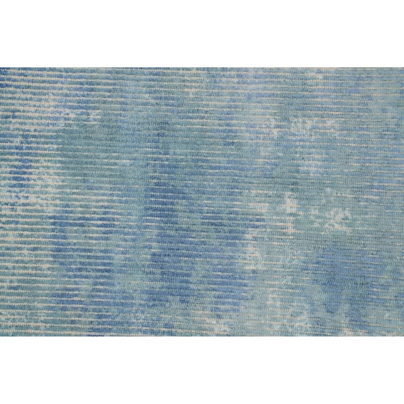Hand Knotted Oriental Viscose Silk Carpet Modern All-Over Navy Blue & Blues Abstract Area Rug - 7' 5'' X 5' 4''
