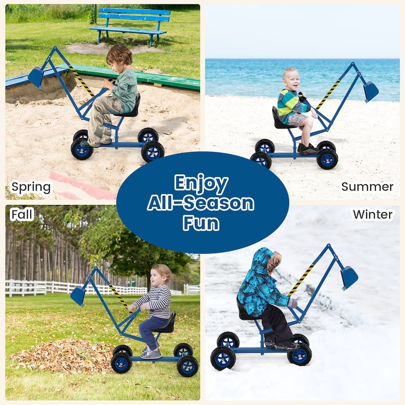 Kids Ride-On Sand Digger Toy with Rotating Seat and Bucket, Metal Frame Excavator for Ages 3+ - 48" x 16" x 26"