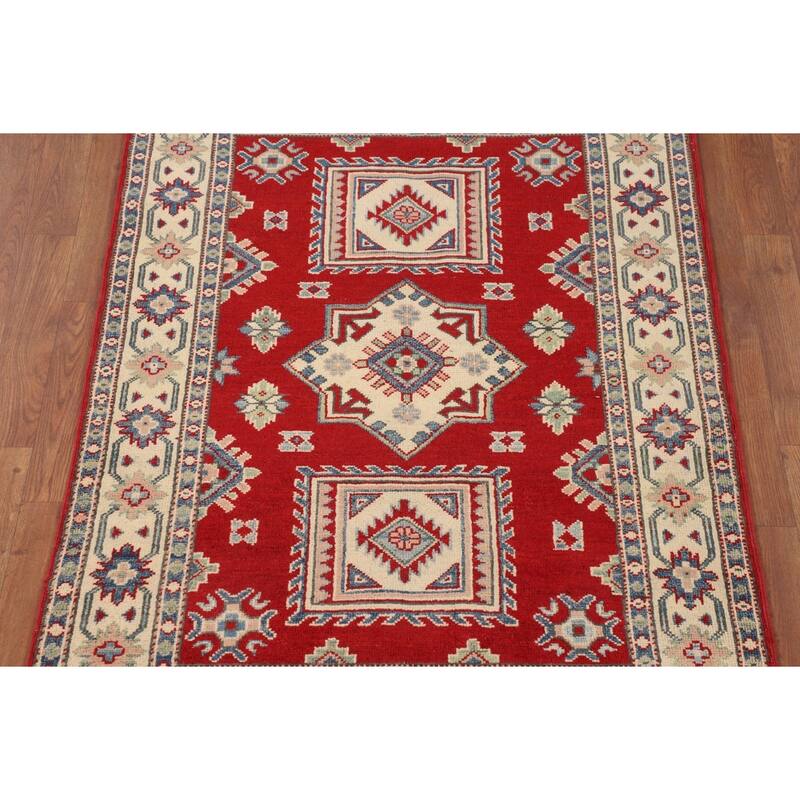 Red Kazak Foyer Rug Hand-Knotted Wool Carpet - 3'5" x 4'9"