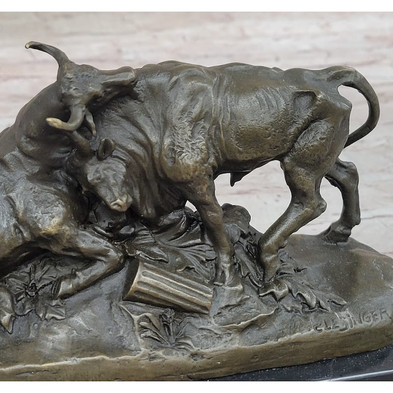 Combat De Taureaux By Clesinger Imitative Bulls Fighting Bronze Statue Sculpture 5 Inches X 10 Inches