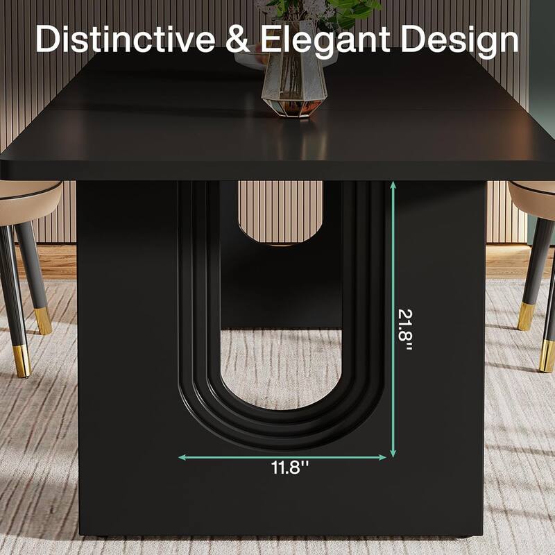 71" Black Dining Table Rectangular with Wood Pedestal Base