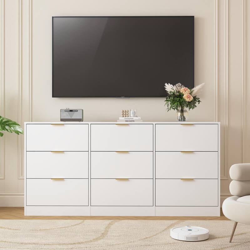 9 Drawer Dresser, 63" Large Deep Chest Of Drawers,Wooden Dresser Storage Cabinet With 9 Drawers, Long Dressers