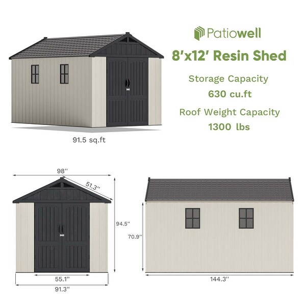 Patiowell 8' x 6' / 8' x 8' / 8' x 10 '/ 8' x 12' Plastic Outdoor