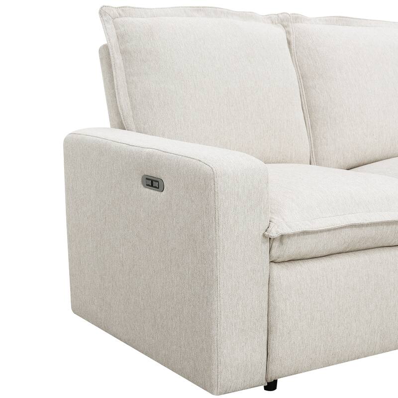 Beige 89.76'' L-Shaped 5-Seater Sectional Sofa with Power Recliner Chair, USB Charging, and Plush Home Theater Comfort