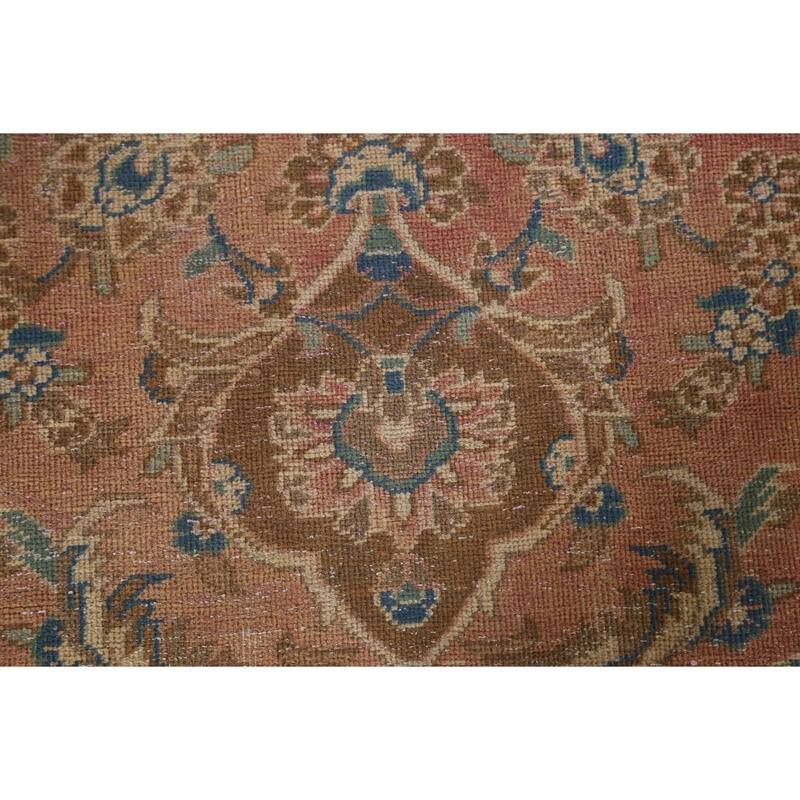 Traditional Pink Mashad Persian Vintage Rug Hand-Knotted Wool Carpet - 8'10"x 12'5"