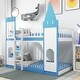 preview thumbnail 2 of 16, Moden Style Twin Over Twin Bunk Bed, Castle-like Bed with Guardrails and Door & Windows, Easy to Assemble