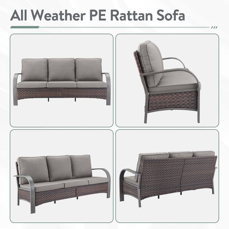 5 Pieces Sofa Swivel Rocker Glider Chairs with Ottomans - Grey Cushion - Brown
