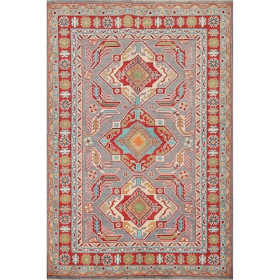 Grey Traditional Kazak Oriental Area Rug Handmade Wool Carpet - 4'0"x 6'0"