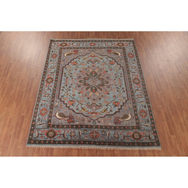 Animal Pictorial Ziegler Indian Area Rug Hand-Knotted Wool Carpet - 8'0" x 9'10"