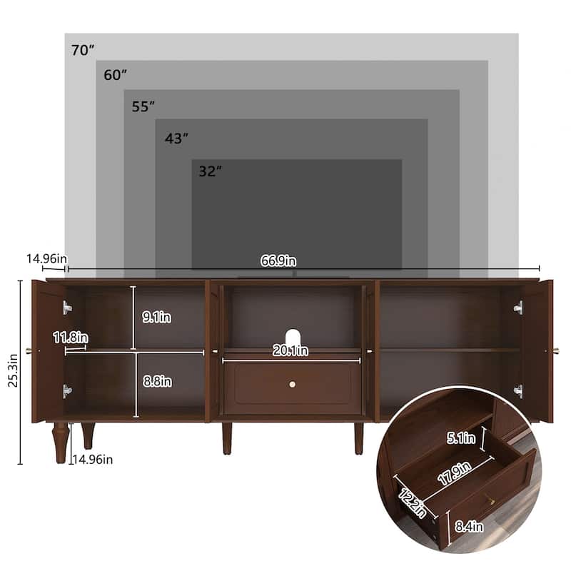 67" Mid-Century TV Stand for TVs up to 75", Brown