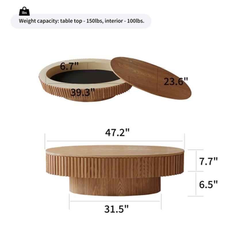 Modern Solid Wood Veneered Round/Oval/Rectangular Coffee Tea Table with Storage