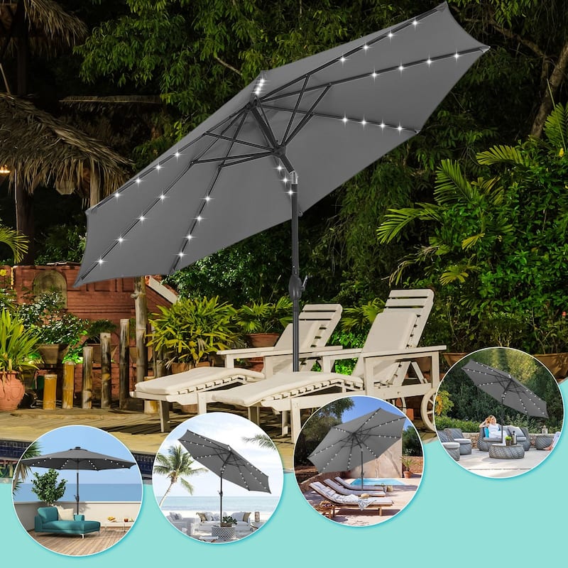 Autlaycil 10ft Solar LED lights Outdoor Patio Umbrella With Base