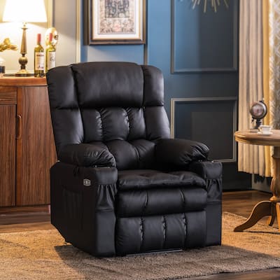 MCombo Medium Dual Motor Power Lift Recliner Chair Infinite Position, Massage and Heat, Extended Footrest, Faux Leather 7890