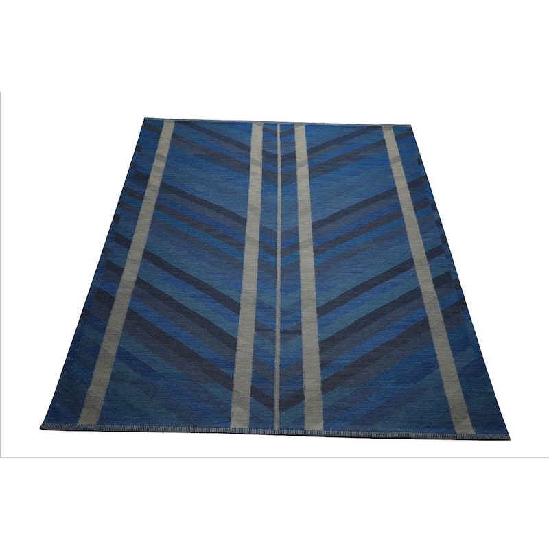 8x10 Tibetano Hand Woven Flatweave wool Blue Kilim Modern & Contemporary Rug - 8' x 10'