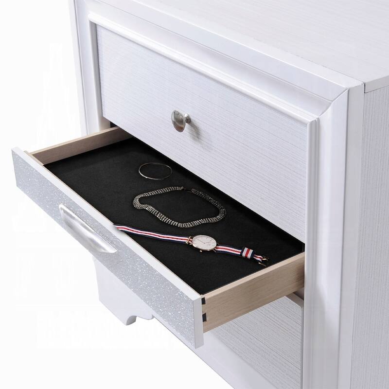 Nightstand with Pullout Jeweler Tray, Solid Wood Sofa Side Table, Storage Cabinet with Wooden Tabletop & 2 Drawers