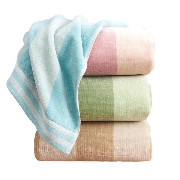 Large Beach Towel Set of 4 Soft Cabana Striped Beach Towels Velour Pool Towel with 100% Cotton Lightweight Quick Dry Beach Towel - Multi Blue, Linen, Green, Pink