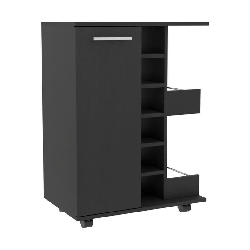 FM Furniture Payson 2-Piece Living Room Set with Bar Cart and Coffee Table, Black