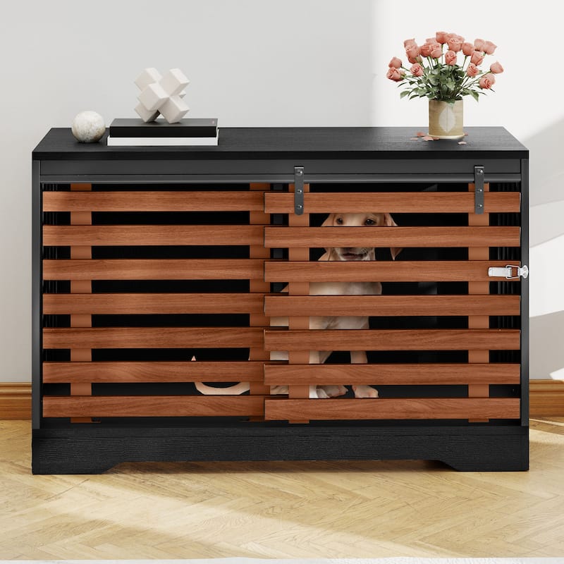 Moasis Wooden Dog Crate with Sliding Door for Medium or Large Dogs Living Room Furniture