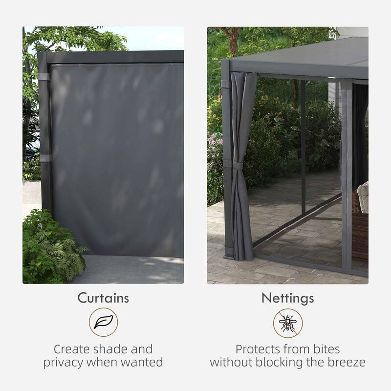 Outsunny 12' x 19' Louvered Pergola Hardtop Gazebo with Adjustable Aluminum Roof and Frame, Outdoor Pergola with Curtains