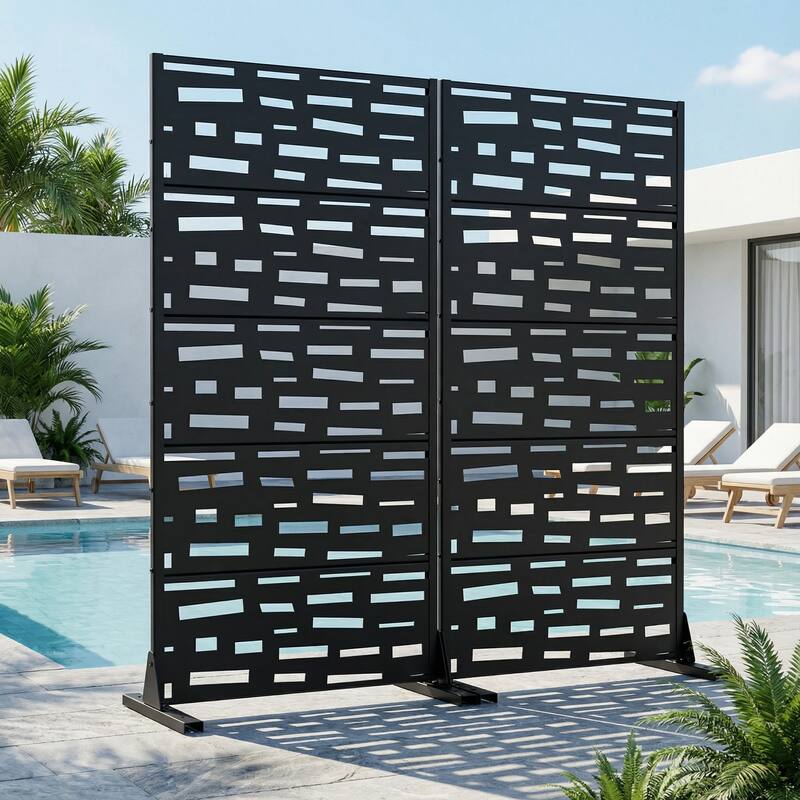 Outdoor Metal Privacy Screen Fence Panel Set of 2 - Black - 59"x30"
