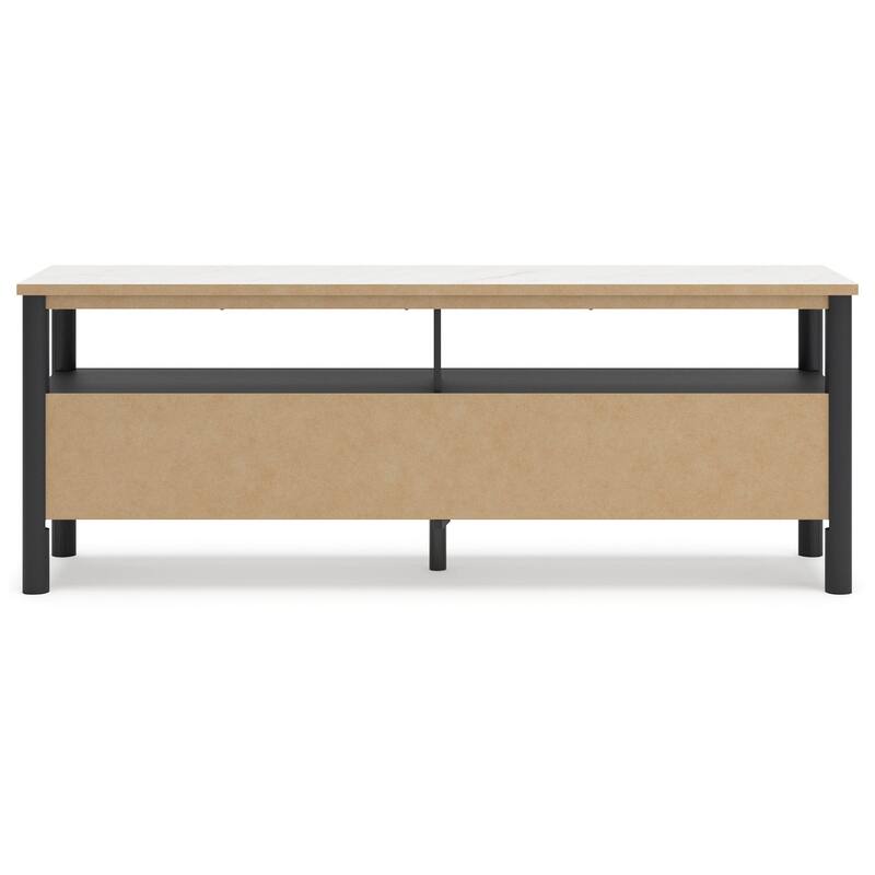 Mooran Large TV Media Console, Shelf, 2 Drawers, Black, White 71 Inch