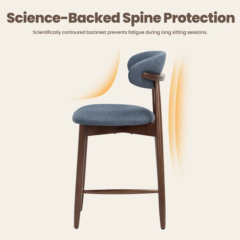 RENEWLINE Mid-Century Modern Upholstered Bar Stools with Backrest - Solid Wood Legs Counter Height Stools