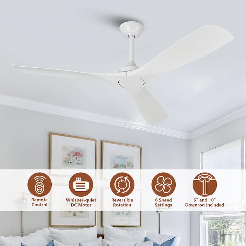 52" Matte Black/ White 3 Blades Indoor Propeller Ceiling Fan with Remote, No Lights