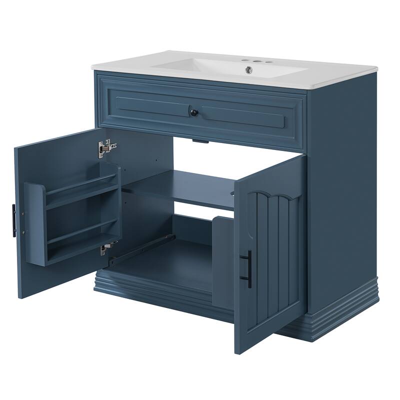 Bathroom Vanity Solid Wood Storage Cabinet with 2 Large Soft Closing Doors, Convenient Door Organizers and Adjustable Shelving