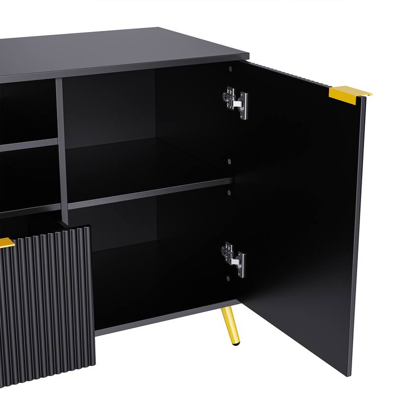 Multifunctional 4-Piece TV Wall Unit with 13 Shelves, 8 Drawers, & 2 Cabinets, Fluted Line Design, for Living Room