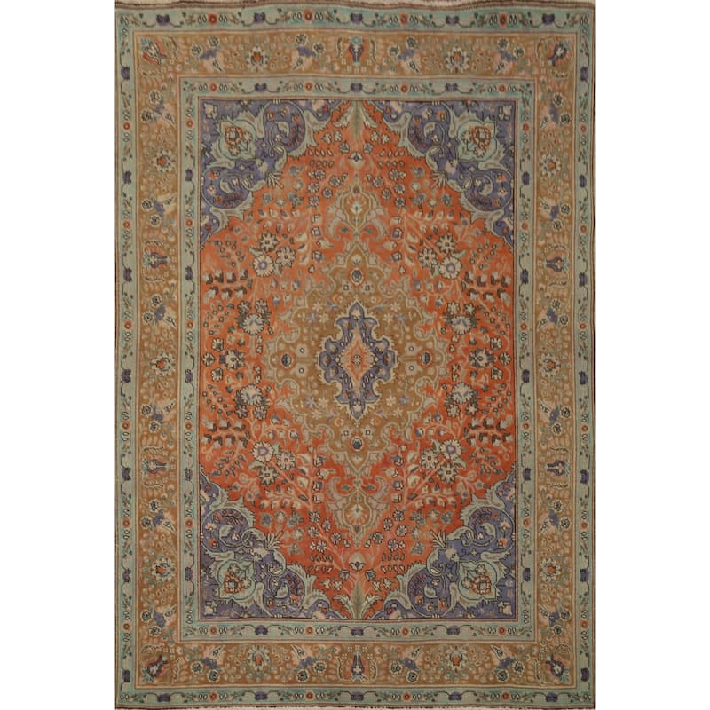 Hand Knotted Oriental 100% Wool Carpet Traditional Floral Oranges & Rust Tabriz Area Rug - 6' 6'' X 4' 11''