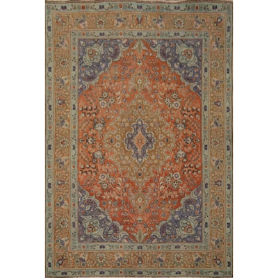 Hand Knotted Oriental 100% Wool Carpet Traditional Floral Oranges & Rust Tabriz Area Rug - 6' 6'' X 4' 11''
