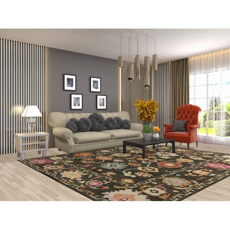Hand Knotted Oriental 100% Wool Carpet Transitional All-Over Brown Oushak Area Rug - 9' 9'' X 8' 1''