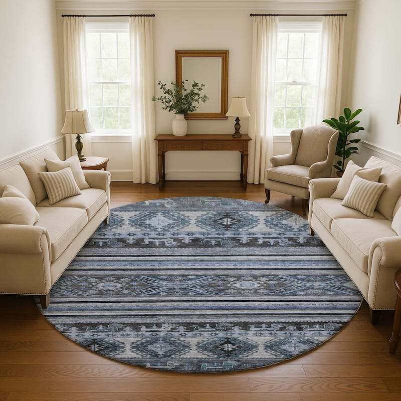 Premium Washable Super Soft Boho Global Mayfield Rug - Blue - 8' x 8'