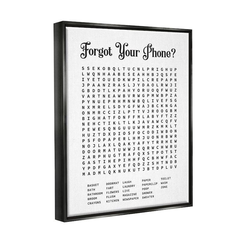 Stupell Phone Crossword Puzzle Bathroom Word Design Floater Frame - Black