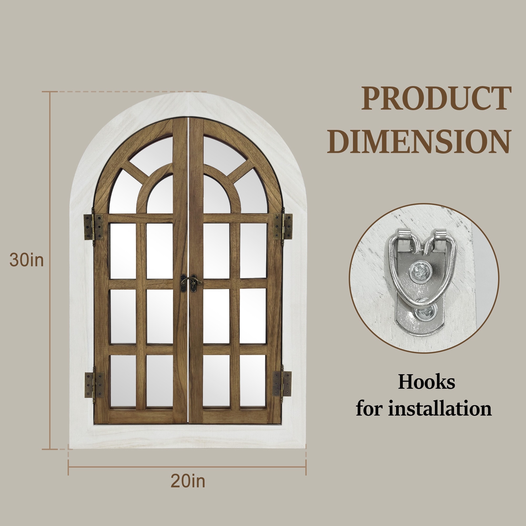 как выглядит Vintage Wood Windowpane Arched Wall Mirror фото