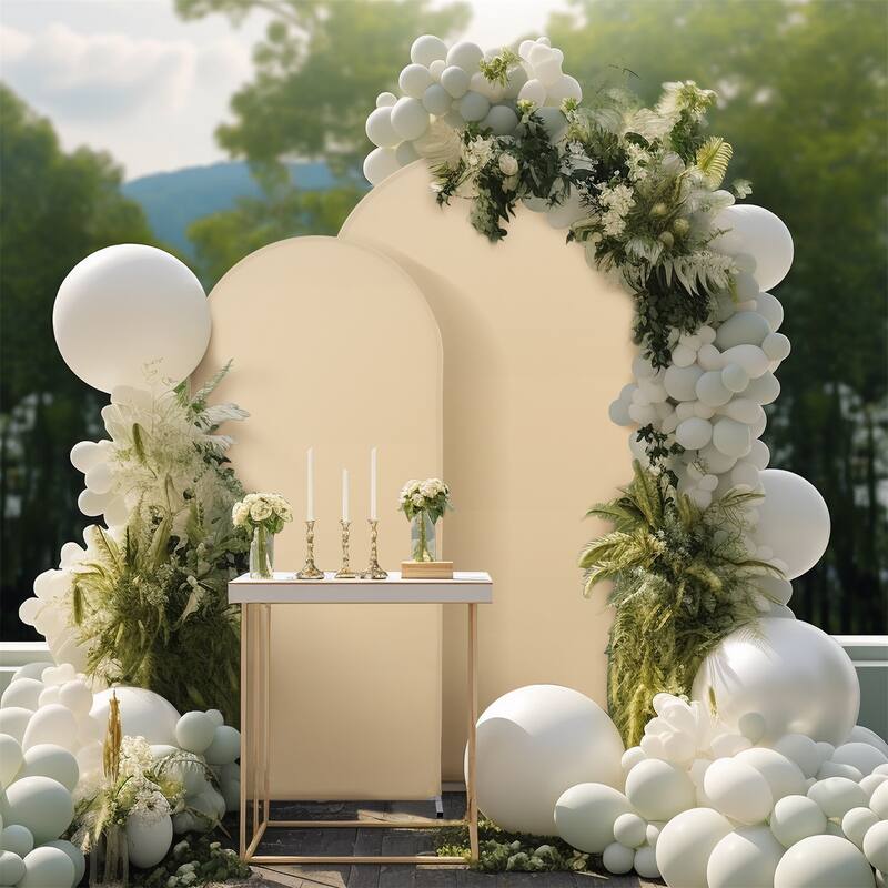2pcs Wedding Arch Cover, Round Top Backdrop Stand Covers, 5.9ft+6.6ft Spandex Wedding Arch Stand Covers - Champagne