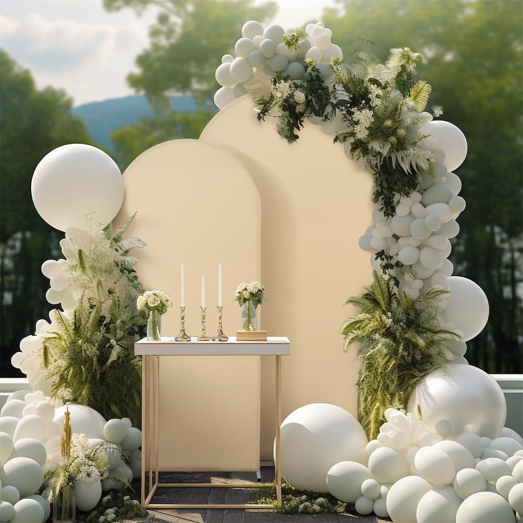 2pcs Wedding Arch Cover, Round Top Backdrop Stand Covers, 5.9ft+6.6ft Spandex Wedding Arch Stand Covers