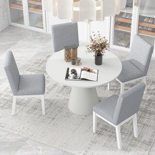Retro Style 5-Piece Dining Round Table with 4 Upholstered Chairs - Bed ...