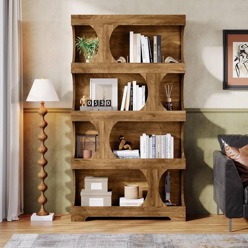 71” Tall Bookshelf, 4-Tier Wood Bookcase for Living Room