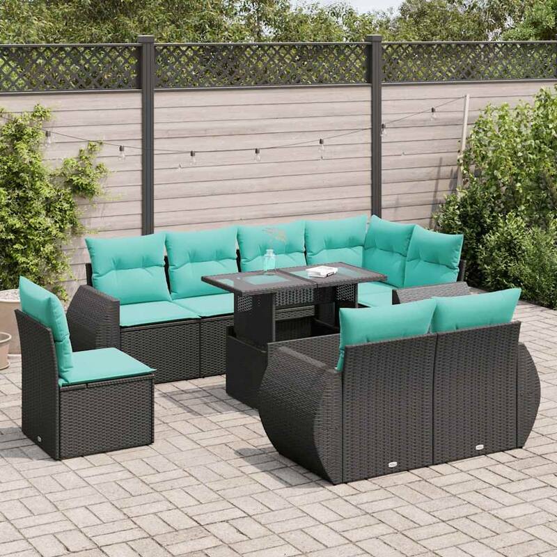vidaXL Patio Sofa Set with Cushions and Table Outdoor 9 Piece Poly Rattan