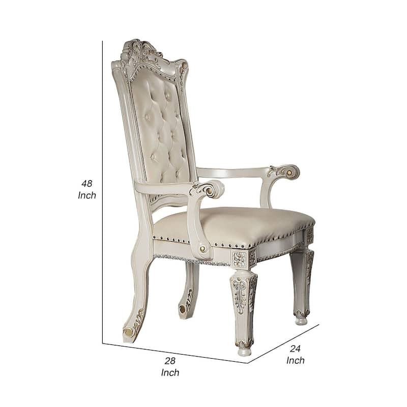 24 Inch Executive Office Armchair, Scrolled Molded Trim, Antique Pearl
