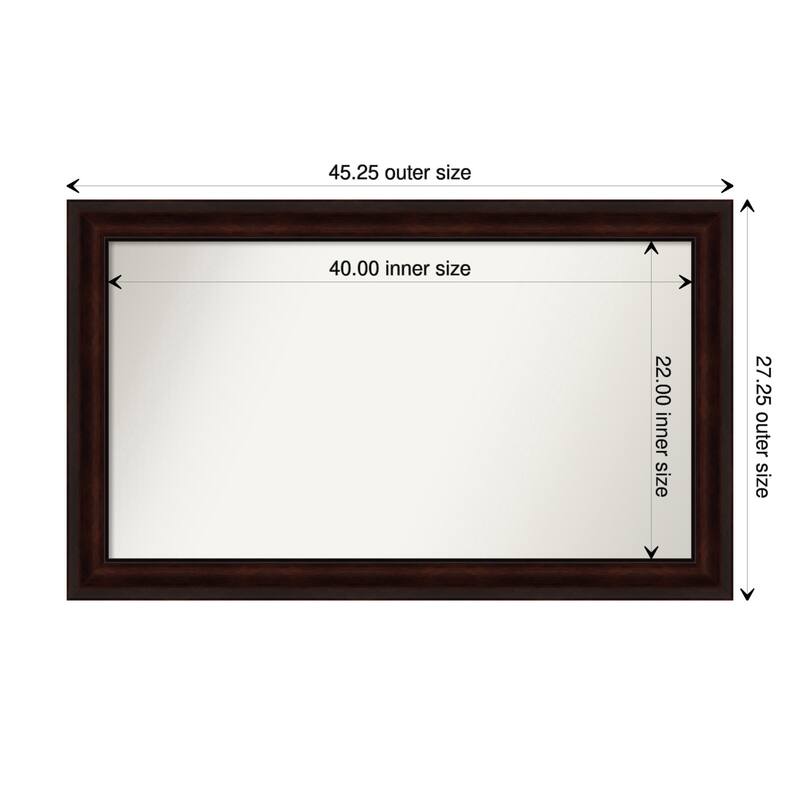 Coffee Bean Brown Framed Non-Beveled Custom Wall Mirror, Bathroom Vanity Mirror - Outer Size: 45.25 x 27.25
