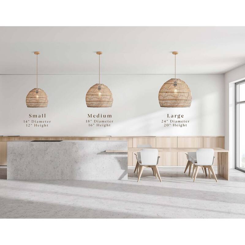 Santana Brown Rattan Pendant Light – Large Handwoven Ceiling Light Fixture for Living Room, Kitchen in Boho & Coastal Style