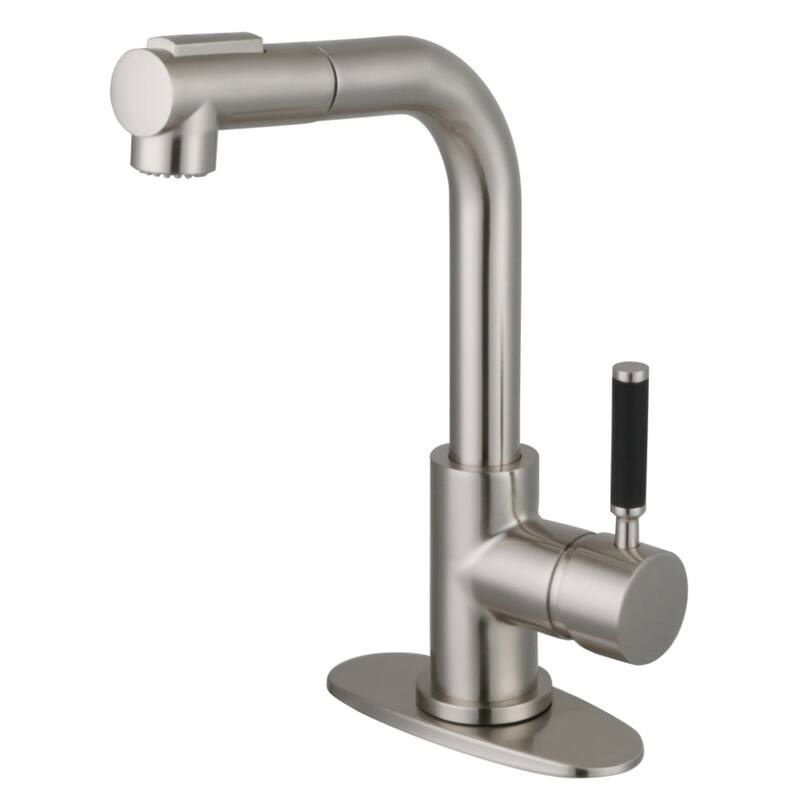 Kingston Brass Kaiser Single-Handle 1-or-3 Hole Deck Mount Pull-Out Sprayer Kitchen Faucet - Brushed Nickel