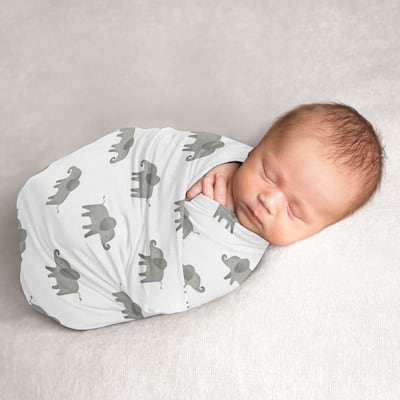 Elephant Safari Collection Boy or Girl Baby Swaddle Receiving Blanket - Gray and White Watercolor Grey Gender Neutral