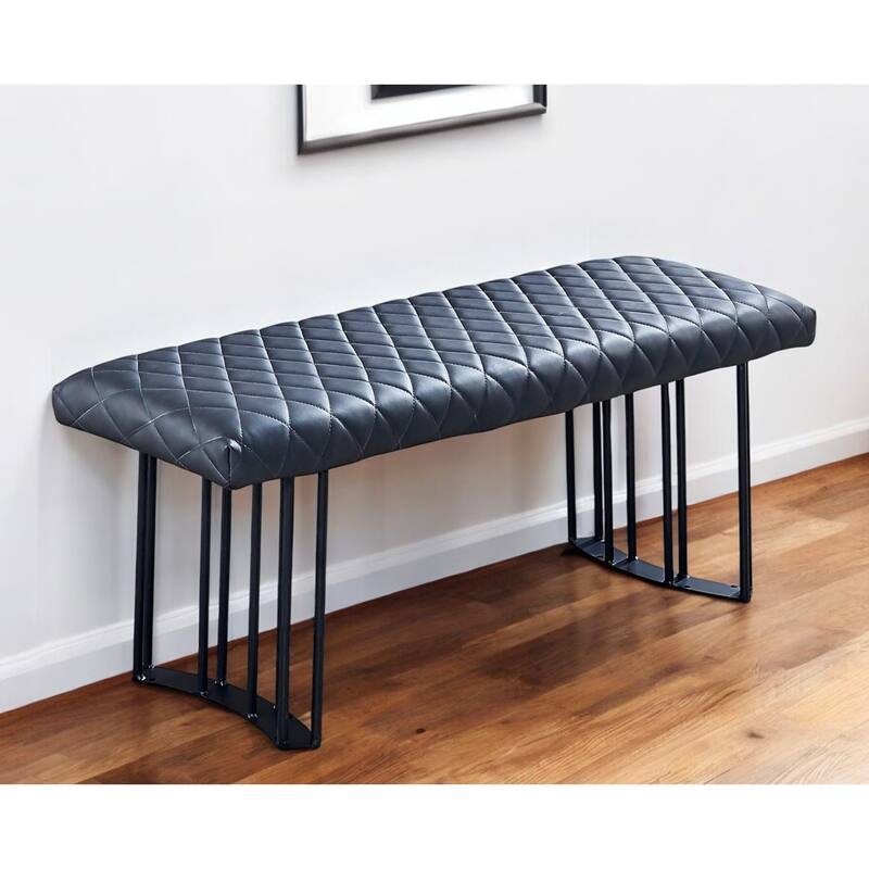 HomeRoots 47" Dark Gray and Black Faux Leather Upholstered Dining Bench - 47' X '18' X '16 - 47' X '18' X '16