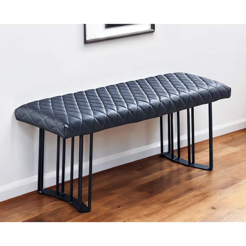 HomeRoots 47" Dark Gray and Black Faux Leather Upholstered Dining Bench - 47' X '18' X '16