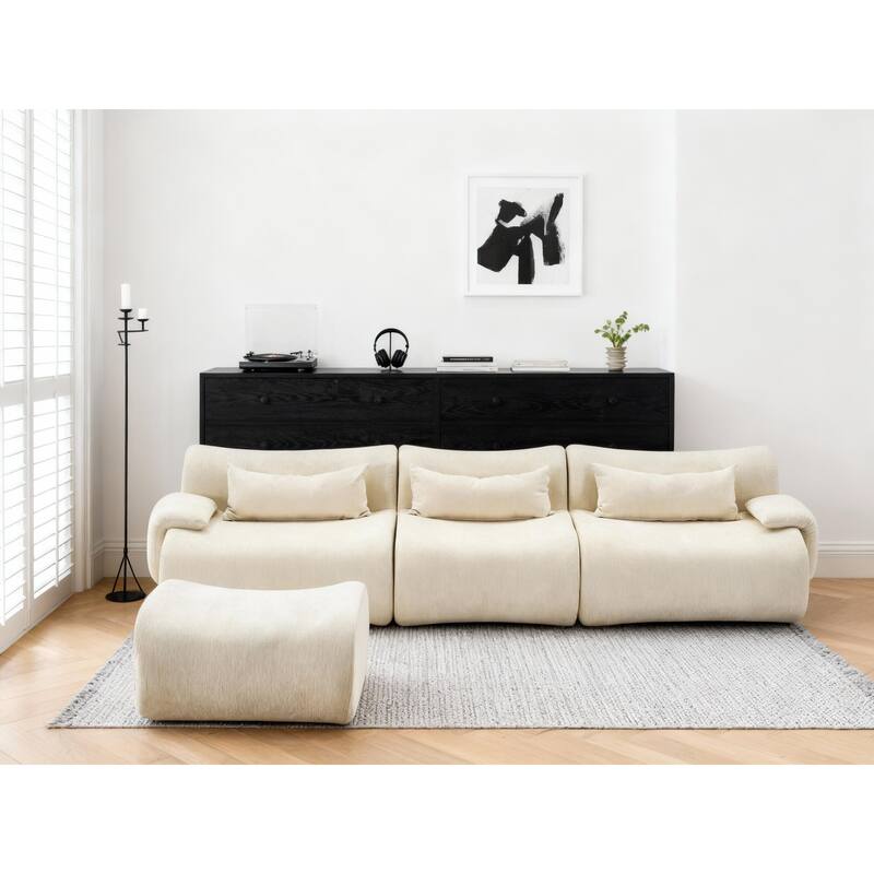 118" Boneless Couches for Living Room, Sectional Couches Modular Sofa with Ottoman, Memory Foam Cloud Couch